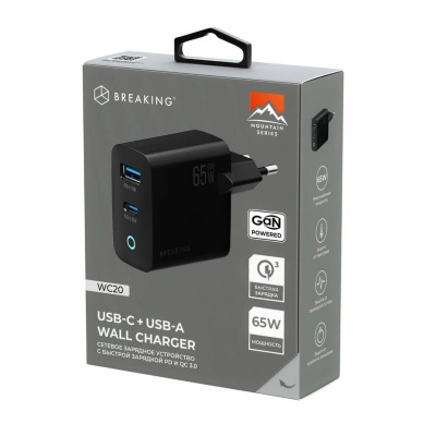 Сетевое зарядное устройство Breaking Mountain Series 65W 1xType-C+USB-A QC3.0 WC20 (Цвет: Black)